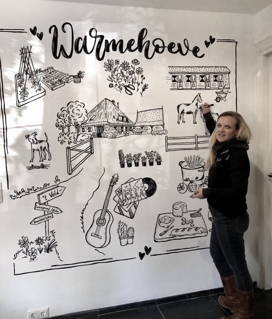 Muurtekening in woonkaeuken gebaseerd op persoonlijke wensen en interieur