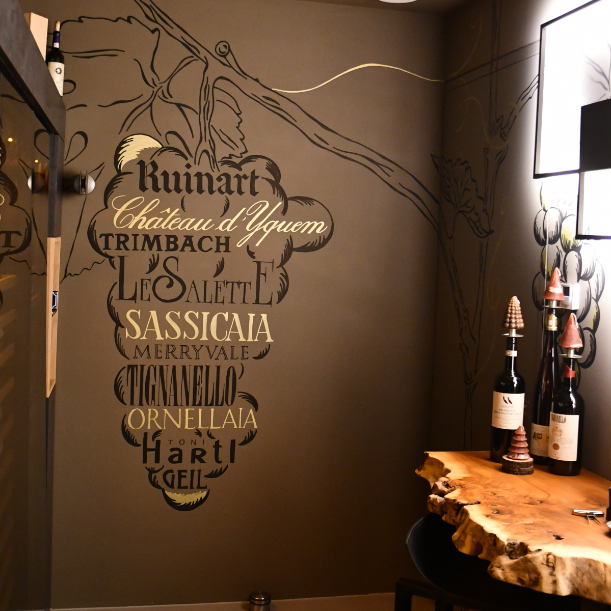 Lijntekening muurtekening met persoonlijke inhoud en gouden details