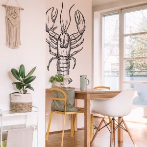 Muurtekening keuken en eetkamer bestaand ontwerp aangepast in subtiele lijntekening en illustratieve stijl